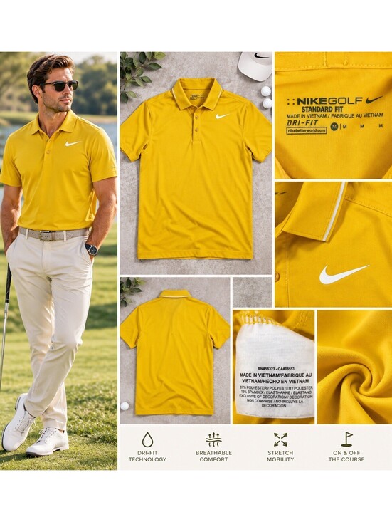 Nike Other - Nike golf Dri-Fit Medium yellow Standard Fit Stretch Performance Polo Shirt